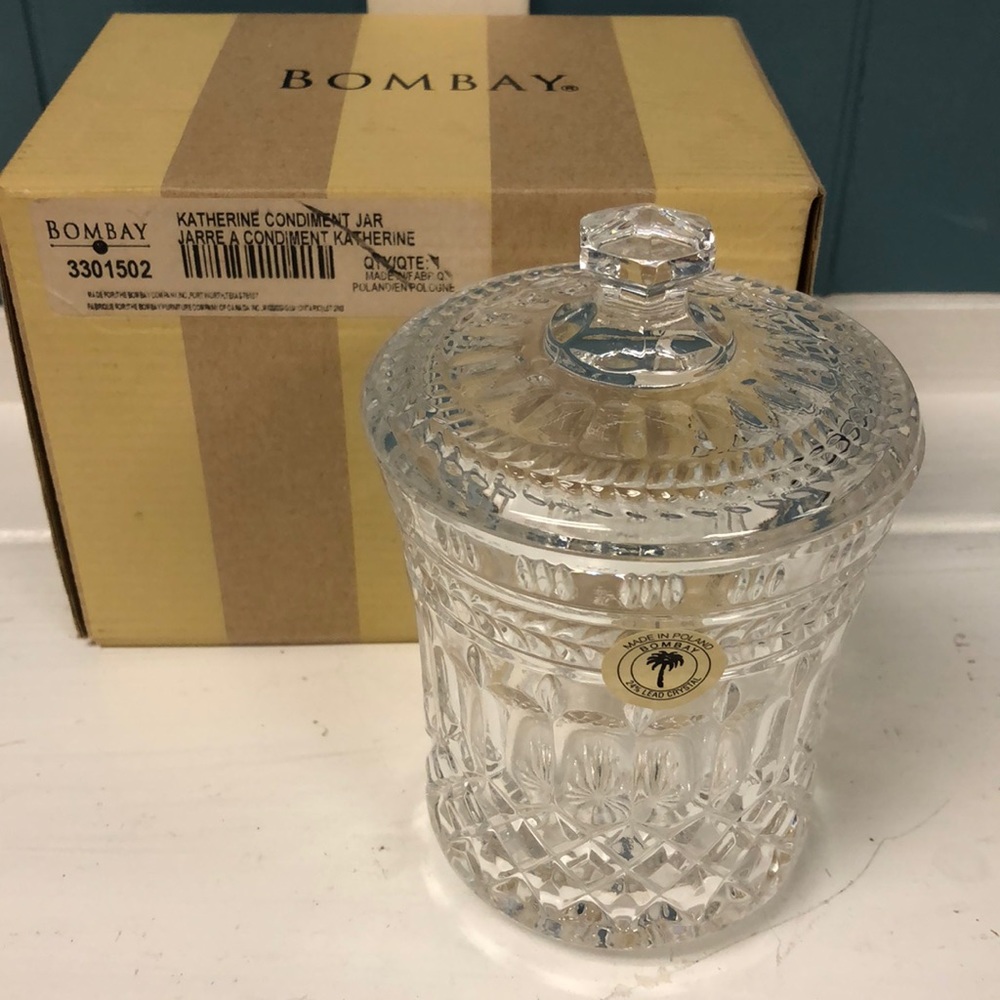 New vintage Bombay Crystal Sugar Jam Jar 5” Condiment Containers 3301502